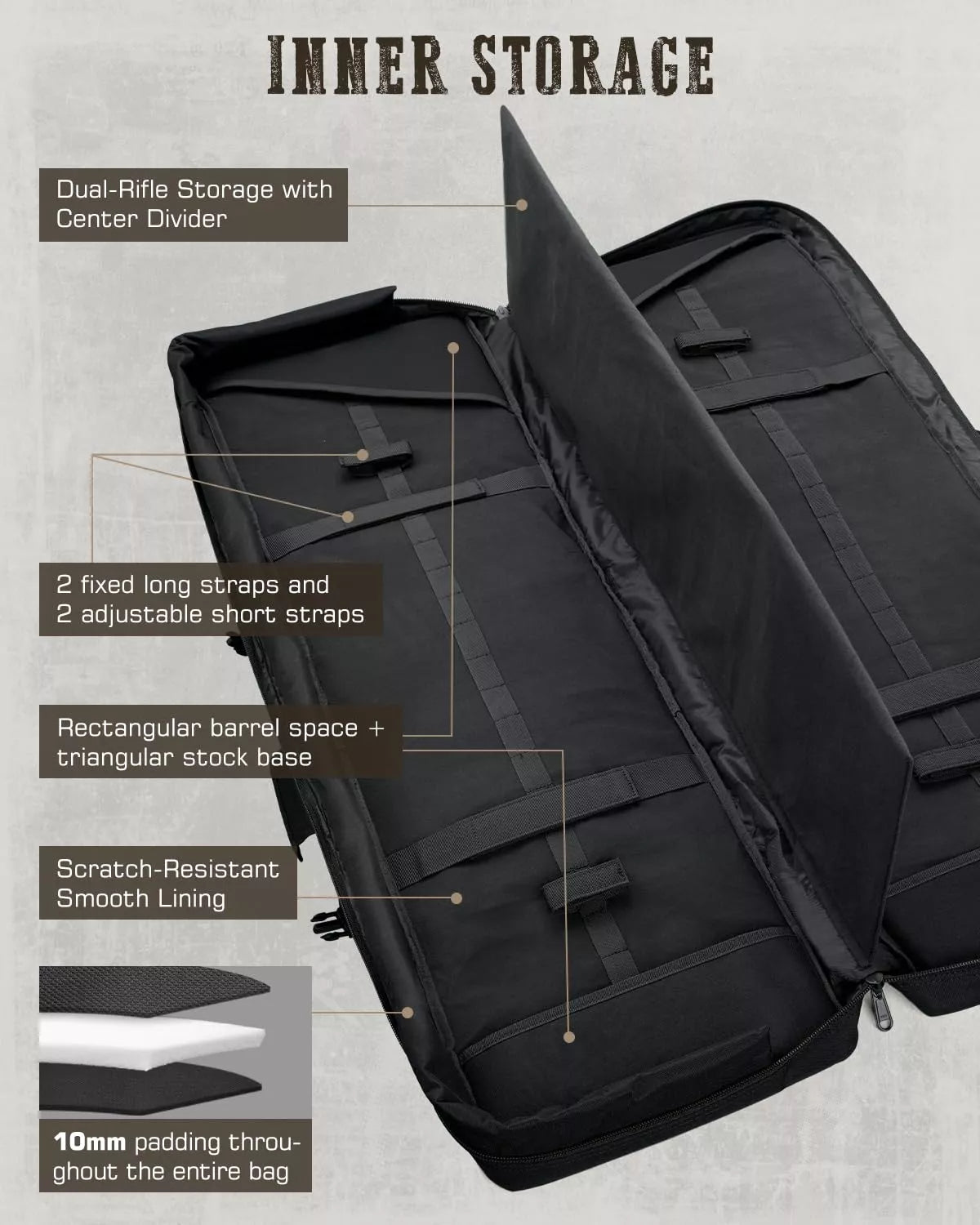 Gonex tactical rifle case 42 inch black inner storage details