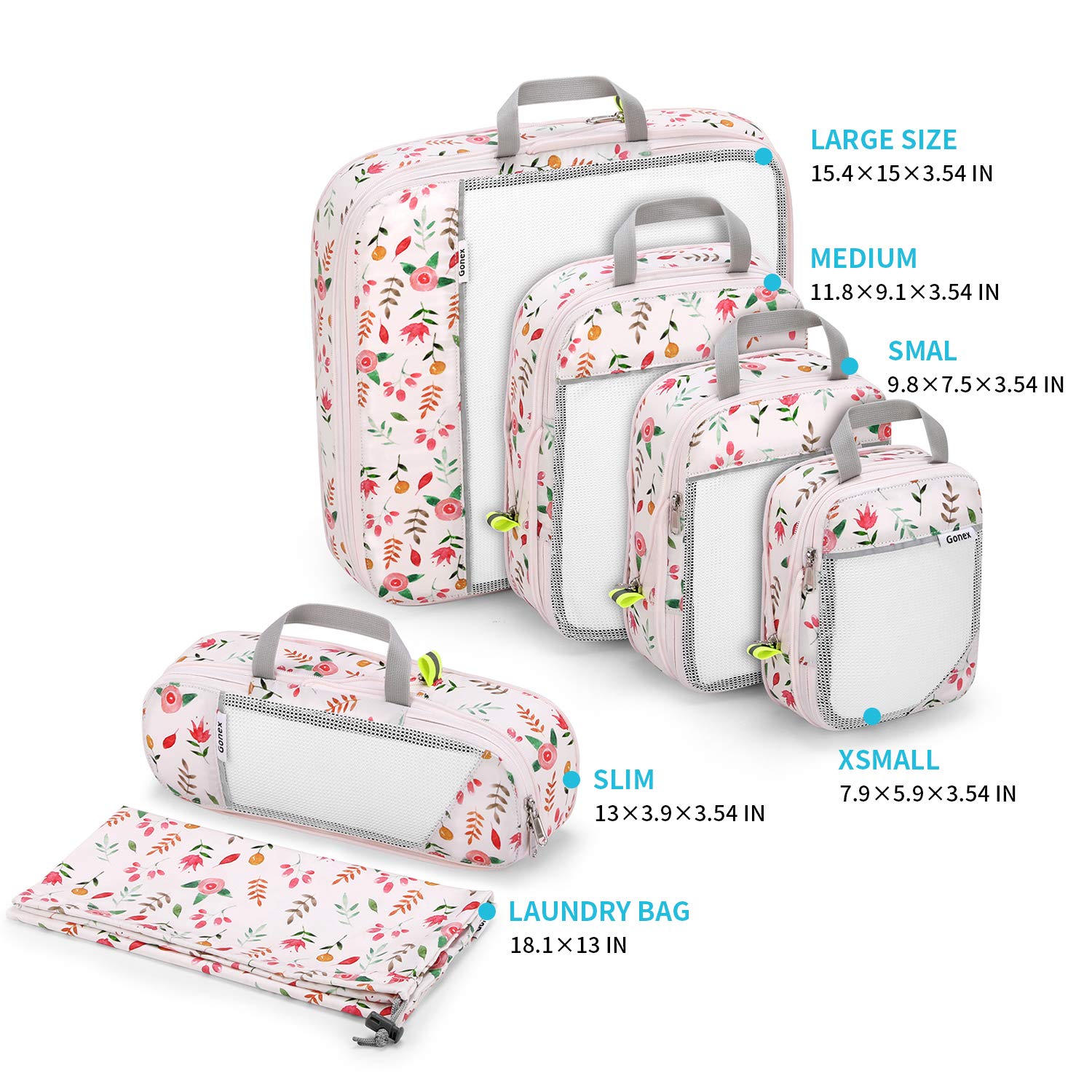 Gonex Floral Compression Packing Cubes