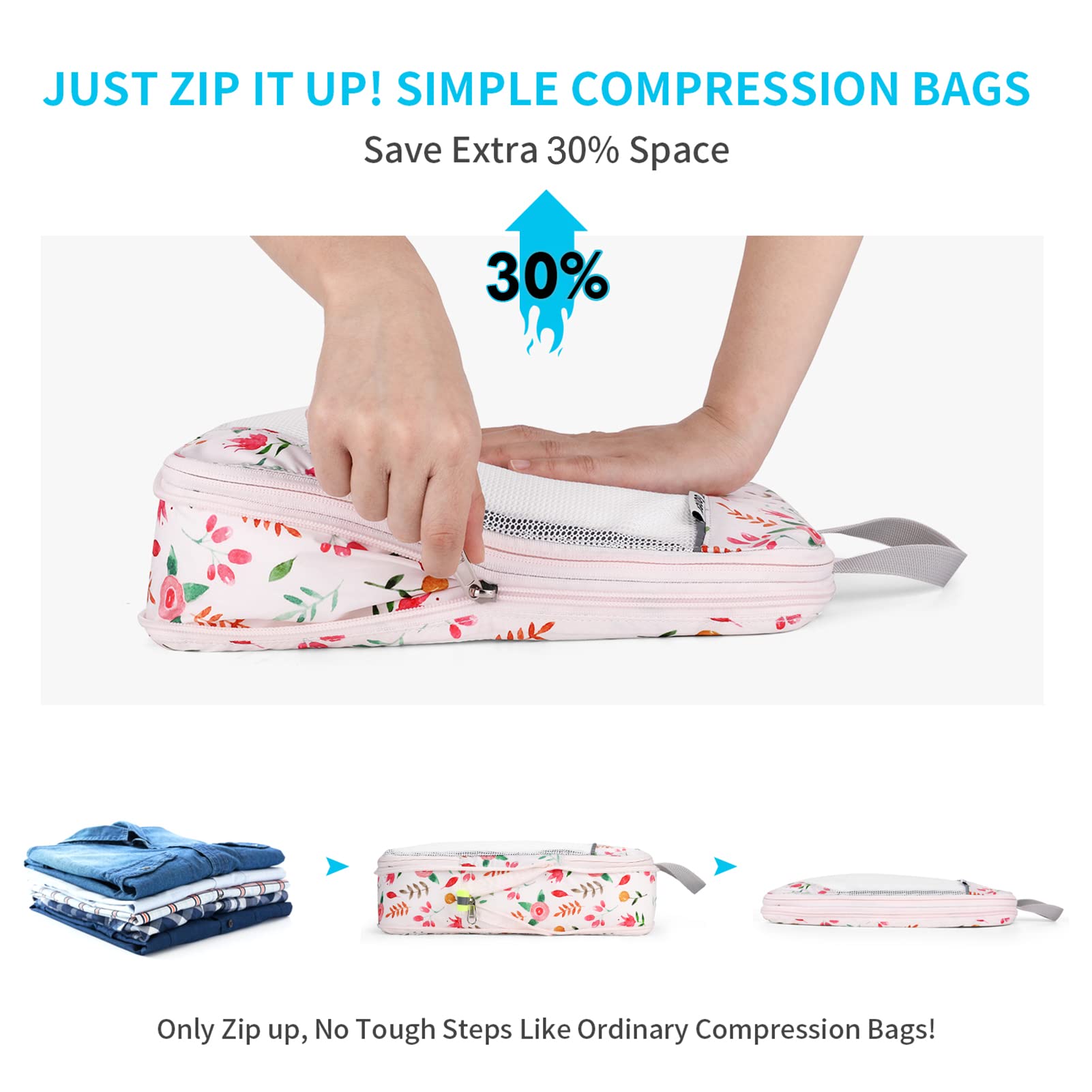 Gonex Floral Compression Packing Cubes