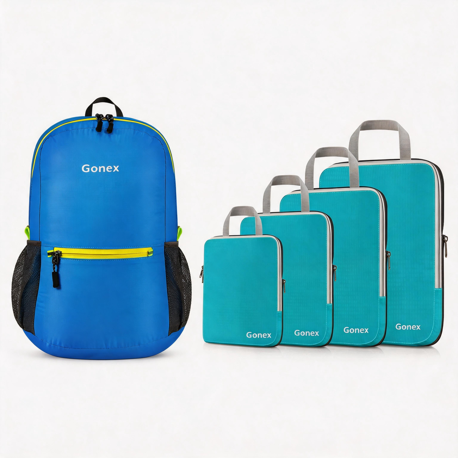 Lightweight Travel 2-Piece Set|Gonex Packable Backpack & Packing Cubes, Blue / Blue