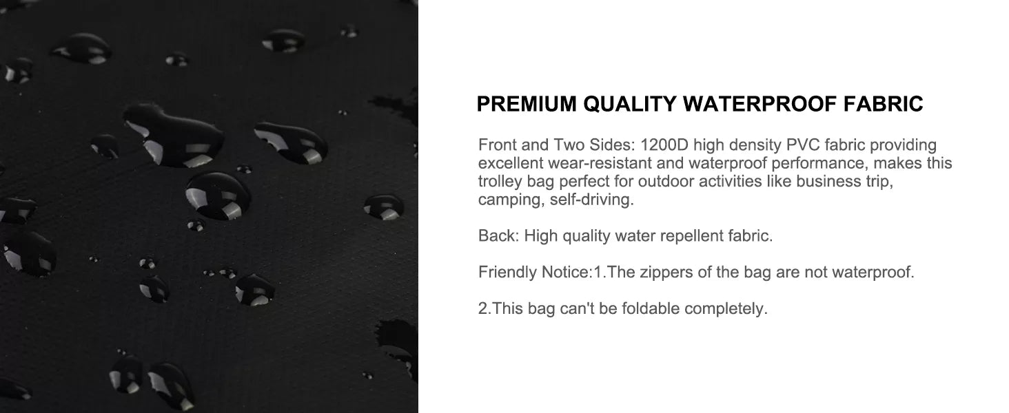 Description of premium quality 33 inches rolling duffle bags with waterproof fabric