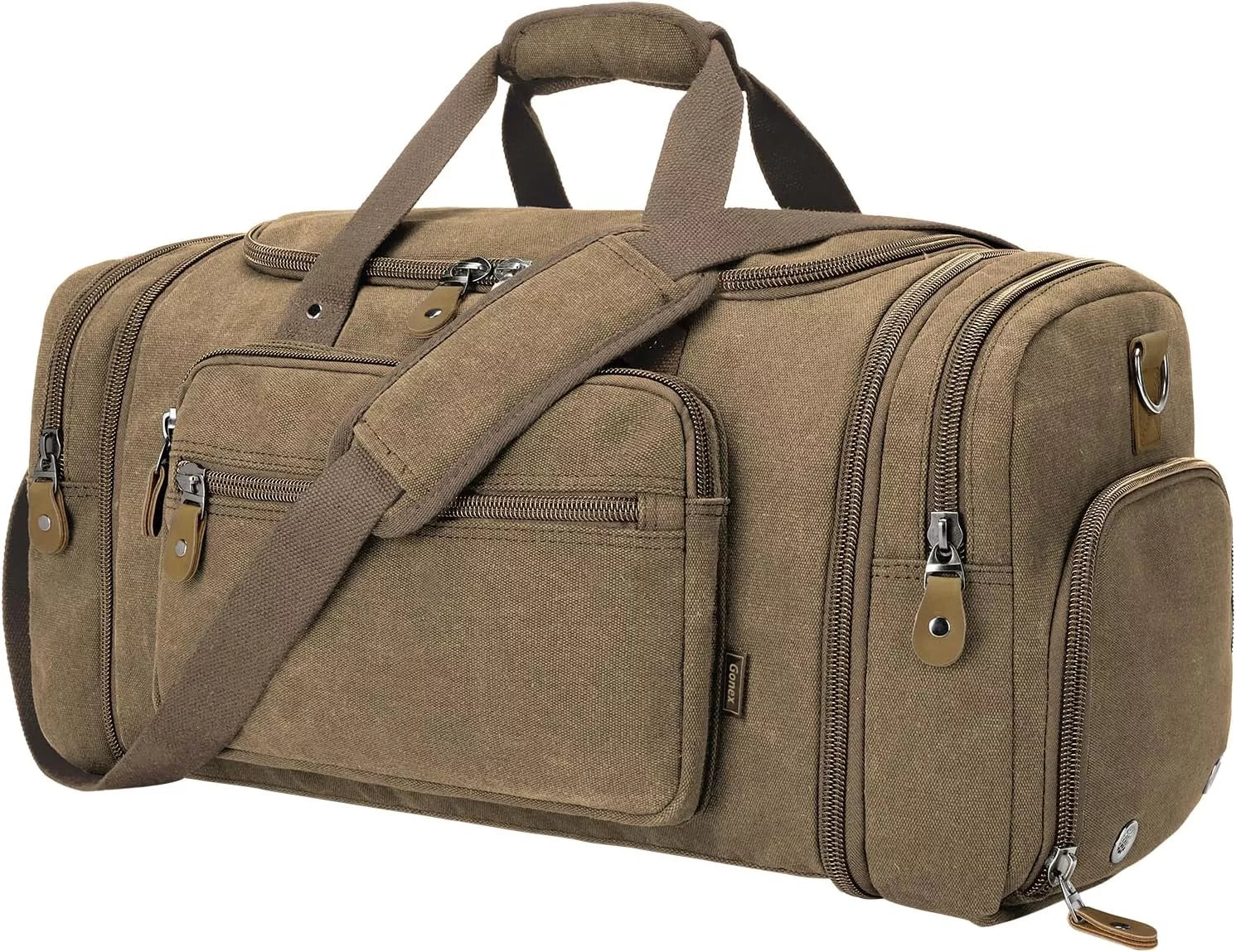 Gonex 60L Canvas Duffle Bag with Shoe Compartment for Men, Coffee / X Large & Shoe Compartment