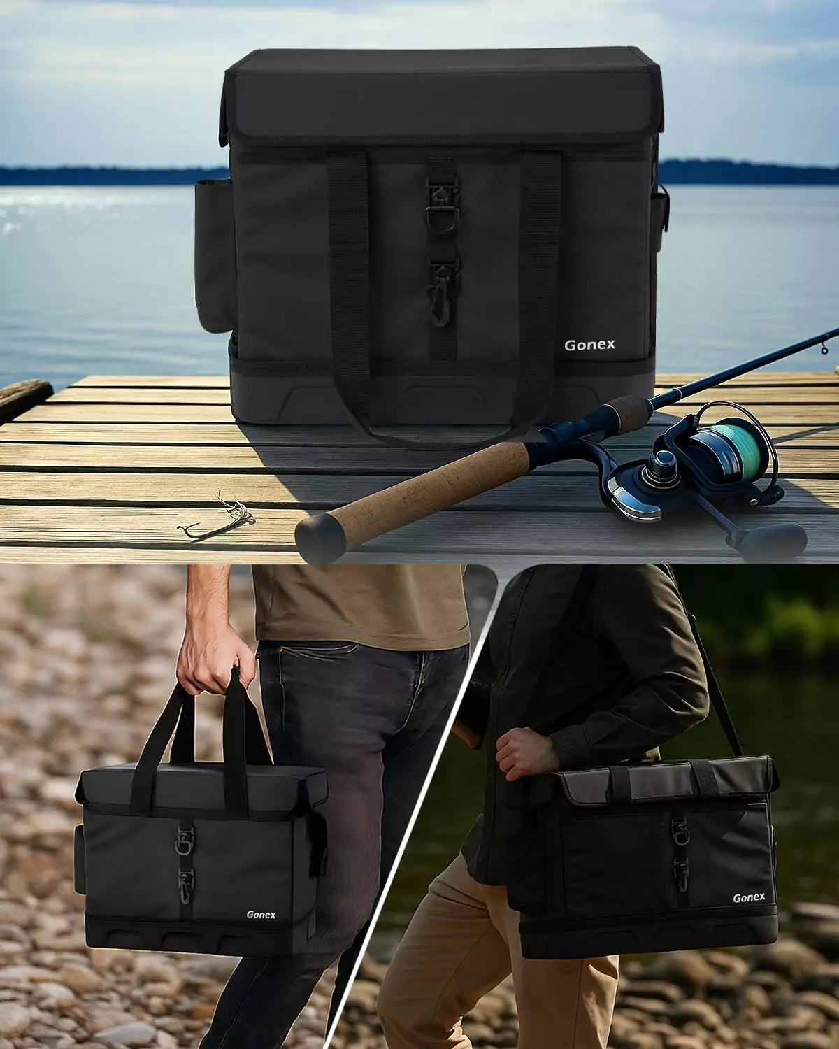 fishing gear bag Gonex Fishing Tackle Bag with Fish Box for Freshwater & Saltwater