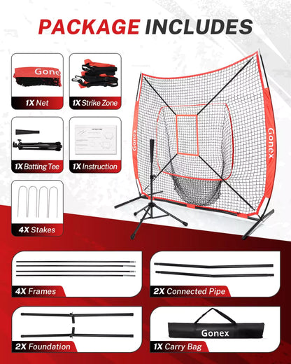 Gonex batting net and tee package content