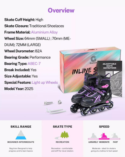 Specifications of gonex blade roller skates purple