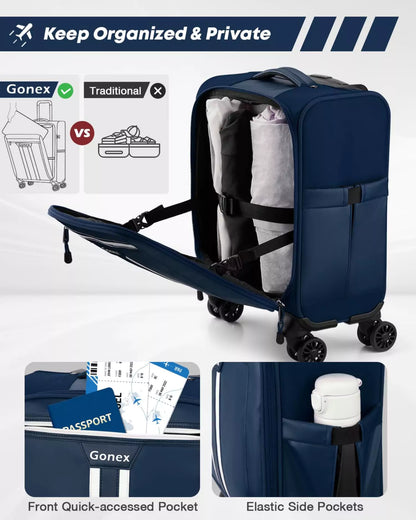 Organized and private carry on suitcase on luggage
