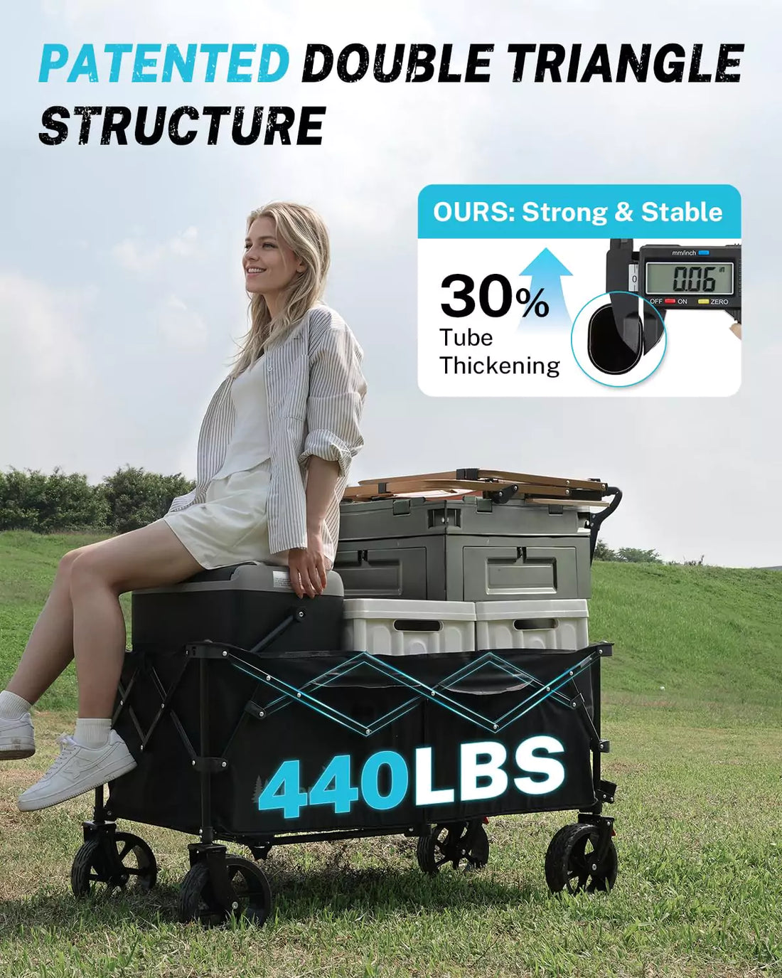 Patented double traiangle structure collapsible folding wagon cart