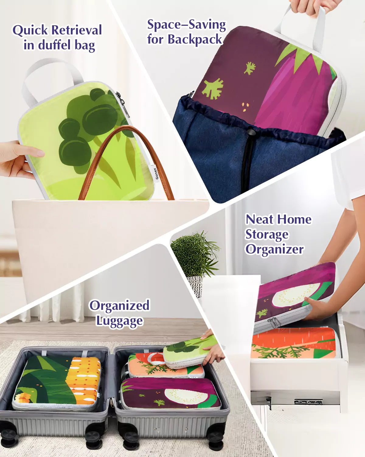 Colorful packing cubes applications