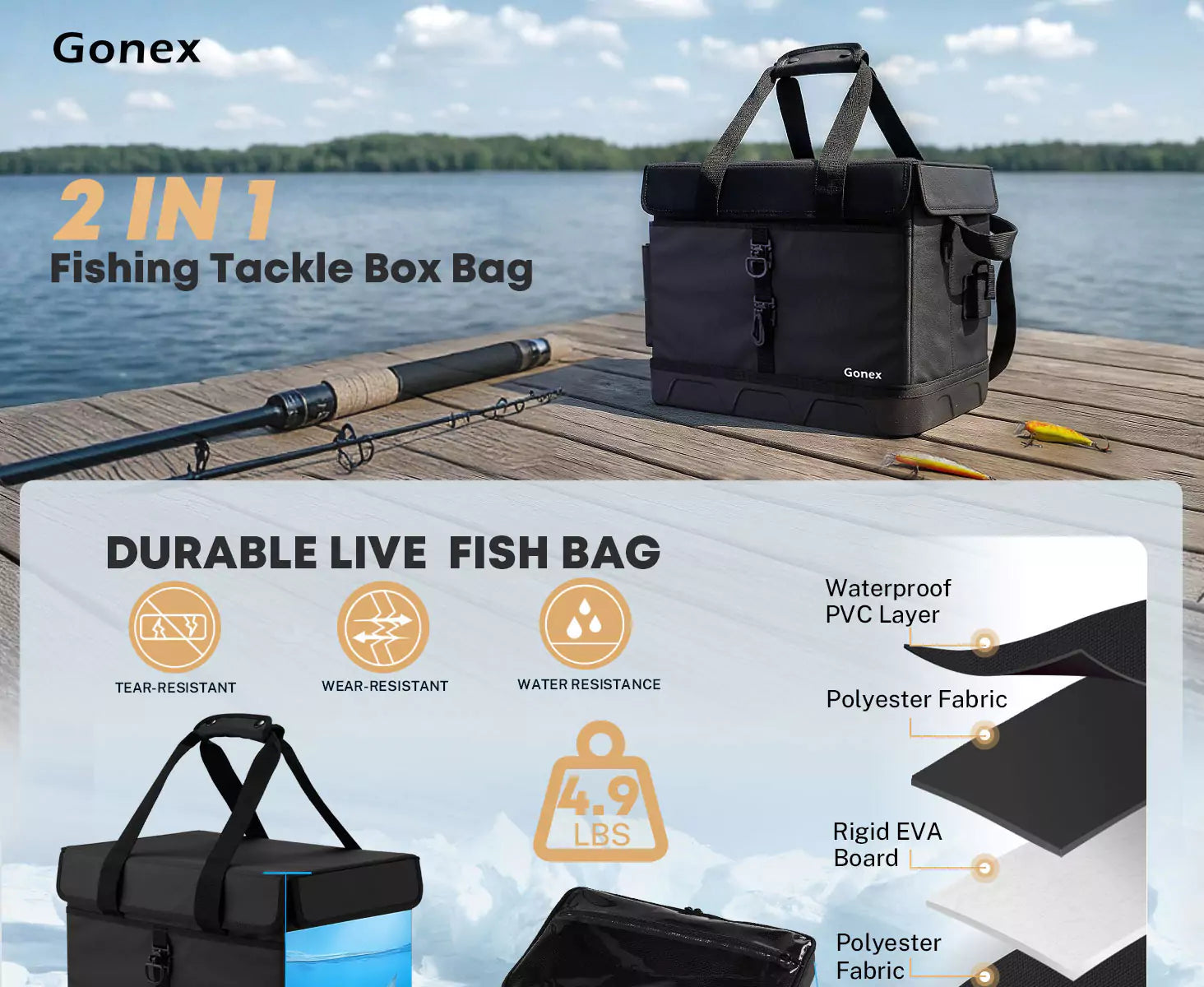 Gonex 2 in 1 fishing tackle box bag