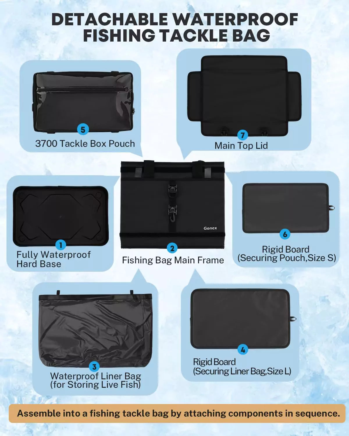 Detachable waterproof fishing tackle bag