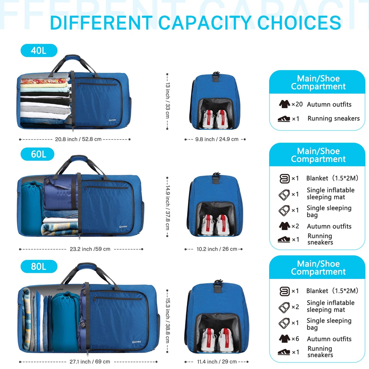 Foldable Travel Duffle Bag with Shoes Compartment