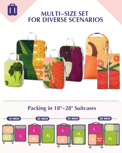 Multi size set fruit print packing cubes for diverse scenarios