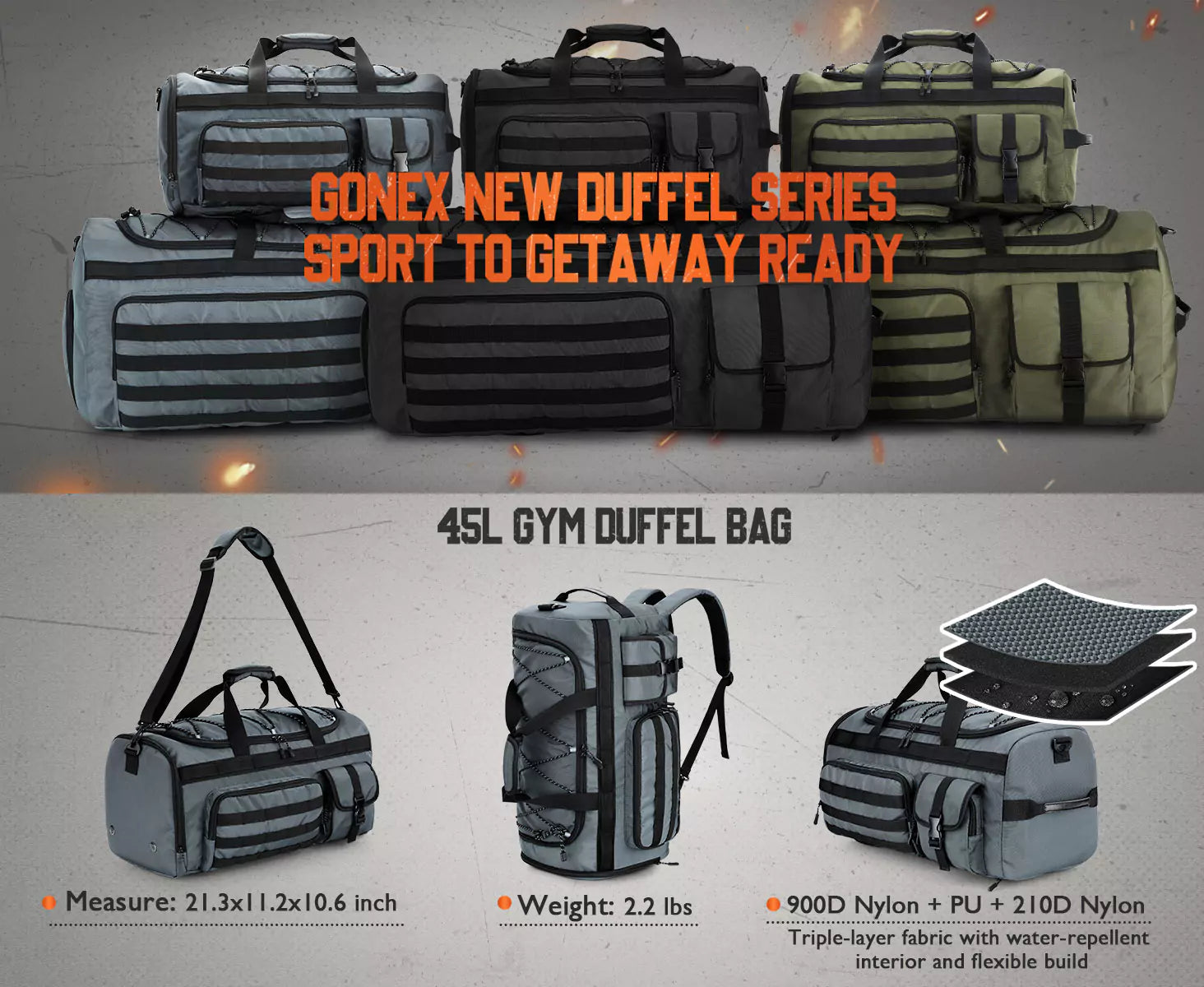 Gonex 45L gym bag backpack