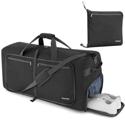 Black duffel bag with a smaller black pouch