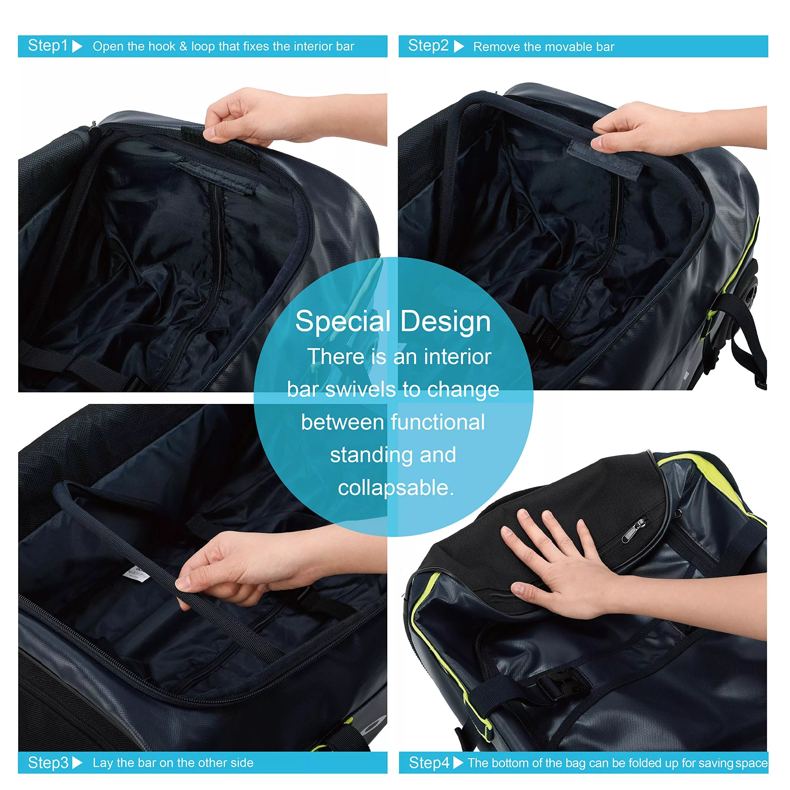 Organize guide for gonex rolling duffle bag