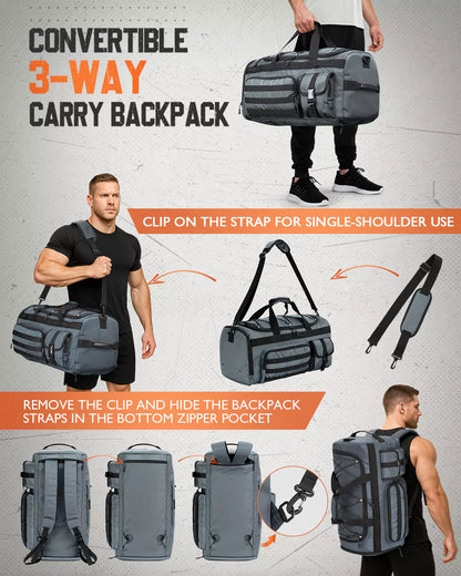 Convertible 3 way carry gym duffle backpack for men