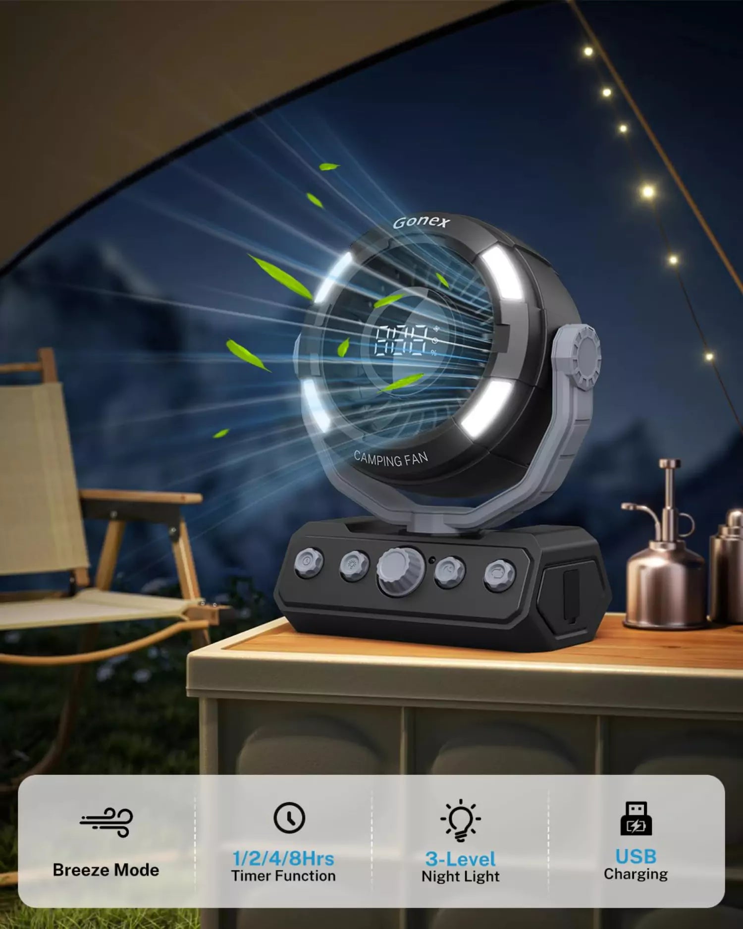 camp tent fan Gonex Portable Camping Fan for Tent