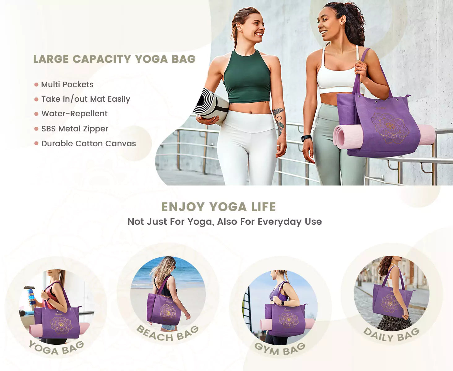 Large capacity yoga bag for every use