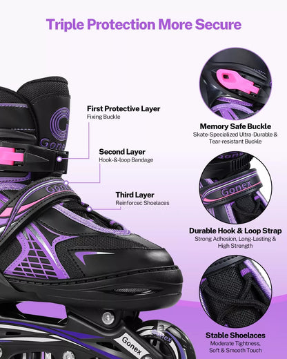Triple protection inline roller skates purple