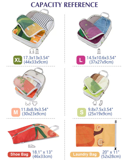 Gonex 6pcs fruit and veggie luggage organizers capacity reference