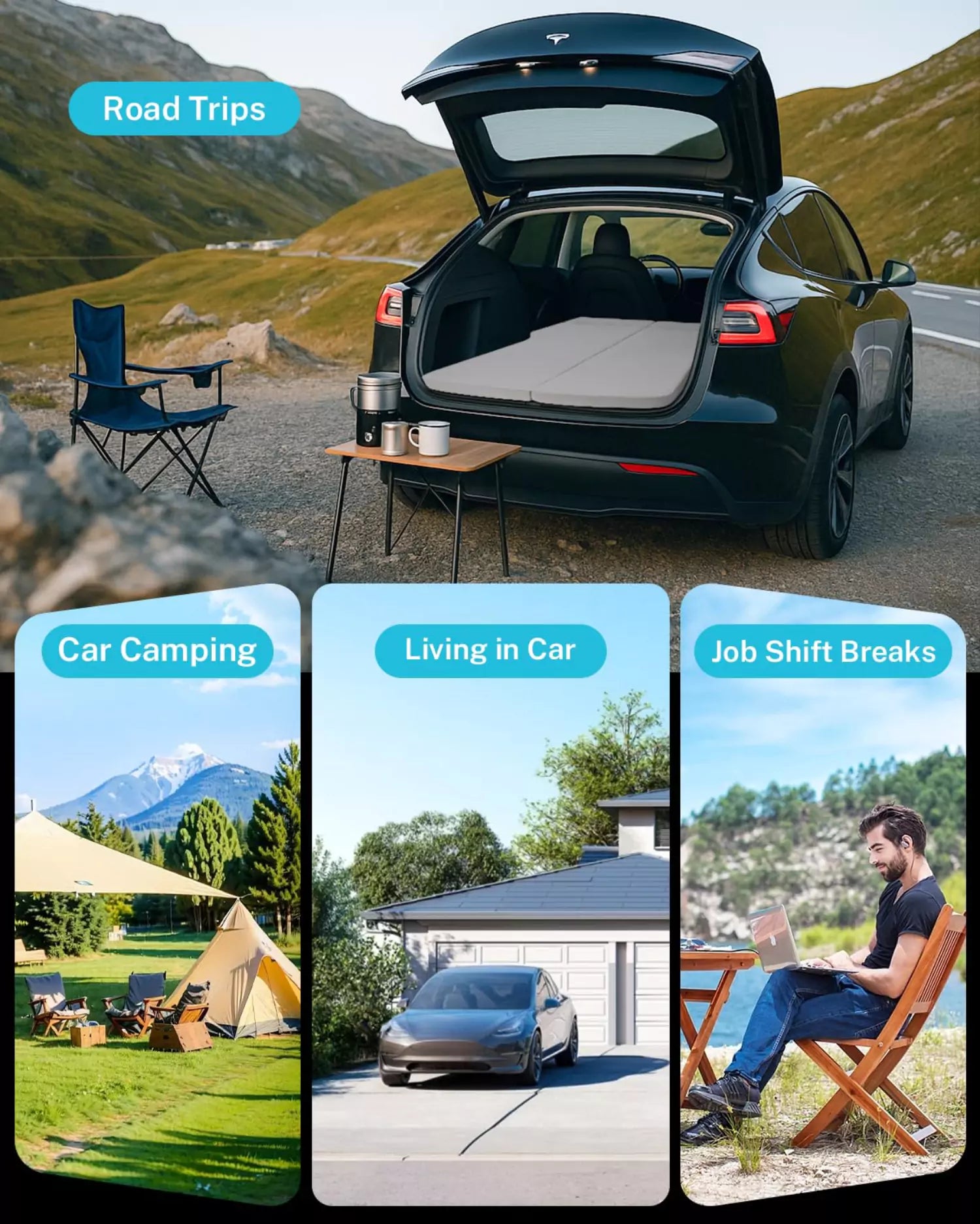 tesla model y tent Gonex Memory Foam Mattress for Tesla Model Y/3 with Storage Bag