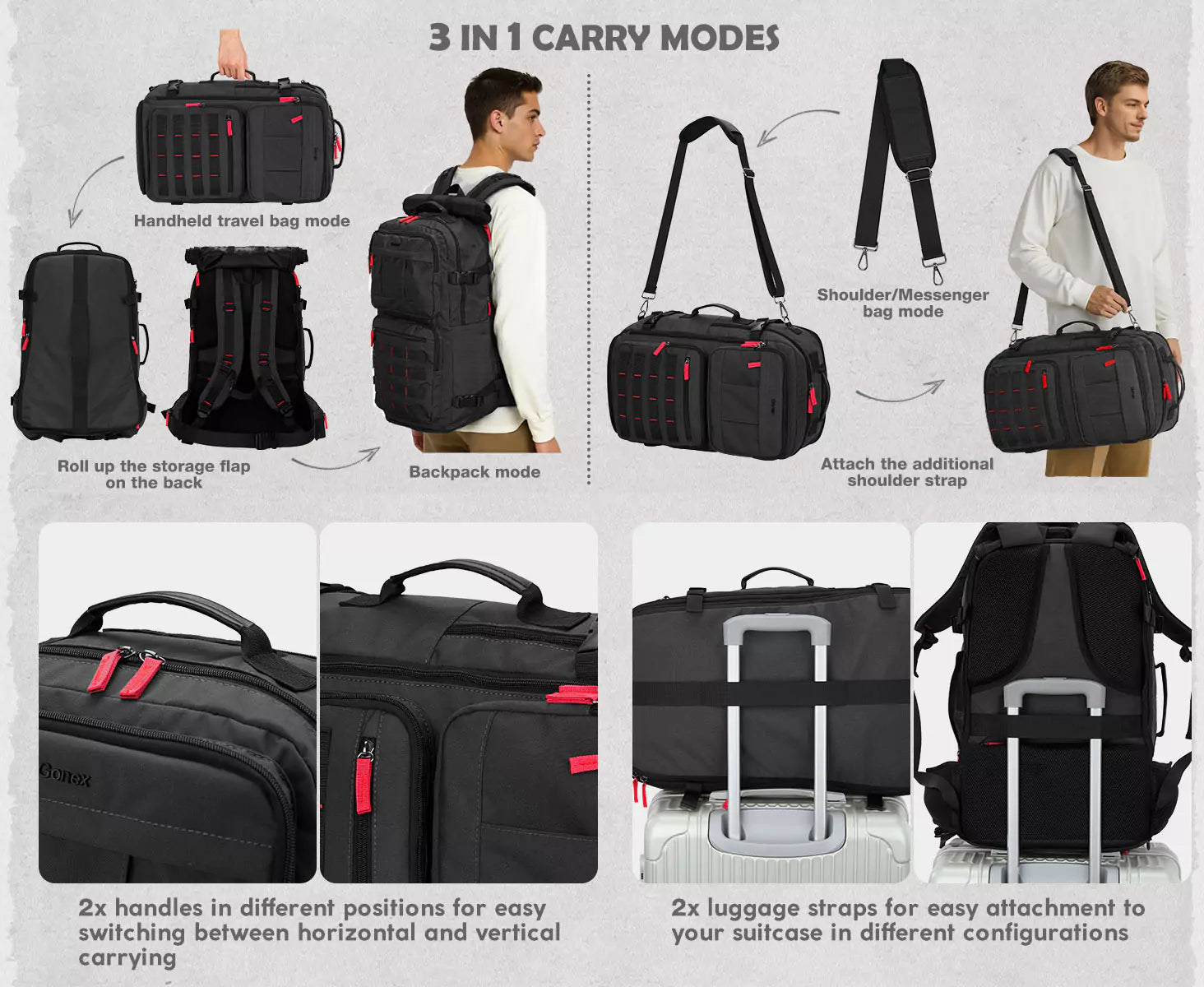 3 in 1 carry modes nylon bags