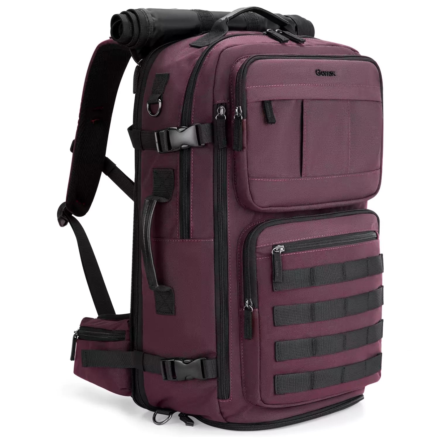 Gonex Nylon Carry On Travel Backpack 45L Large Convertible Duffle Bag, Dark Red