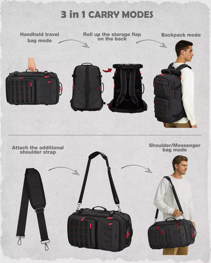 3 in1 carry modes nylon travel with backpack