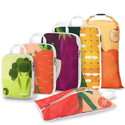 Gonex 6 pcs packing cubes with fruit and veggie pattern