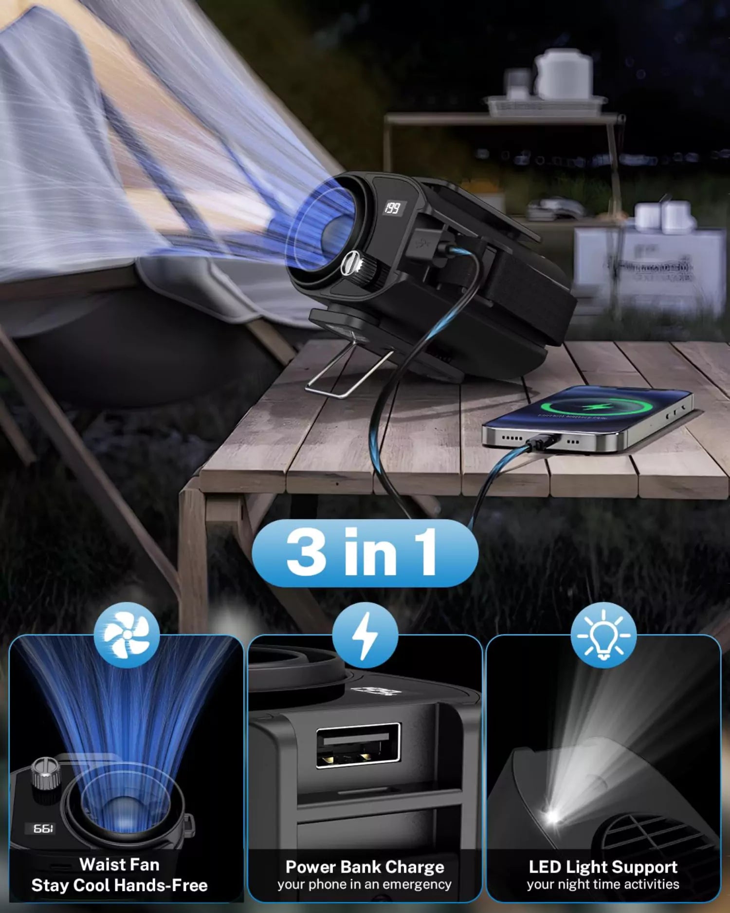 3 in 1 functional personal waist fan