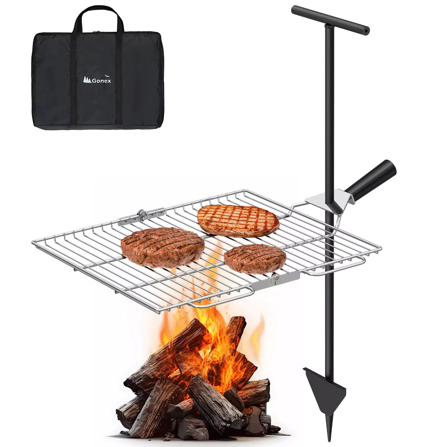 camping grill Gonex Portable Swivel Campfire Grill Grate Folding Stainless Steel