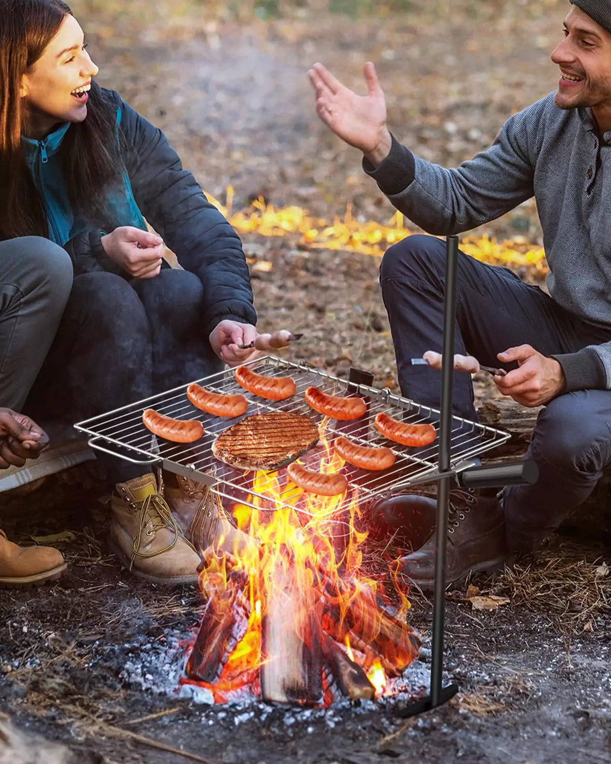 campingtisch mit grill Gonex Portable Swivel Campfire Grill Grate Folding Stainless Steel