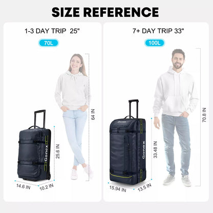 Gonex rolling duffle bag size reference