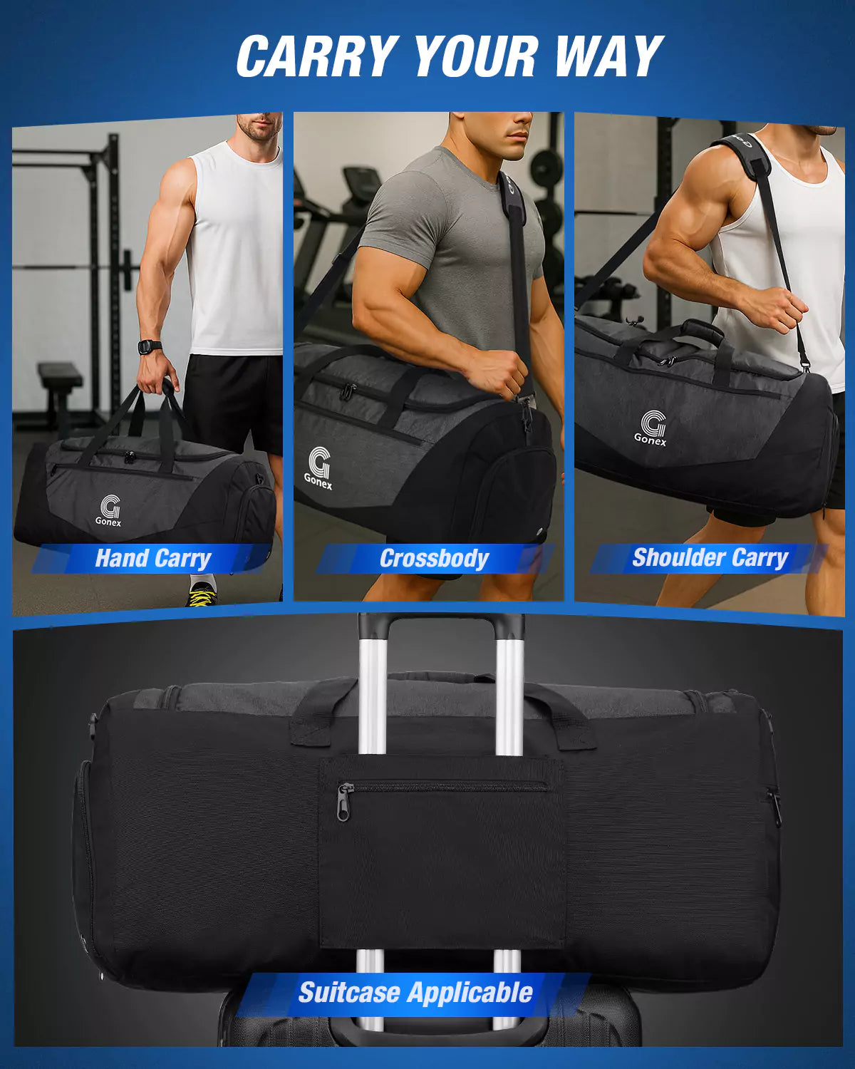 crossbody travel duffel bag Gonex 60L Sports Duffle Bag