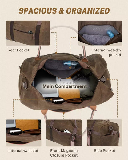 Spacious and organized waxed canvas tote bag