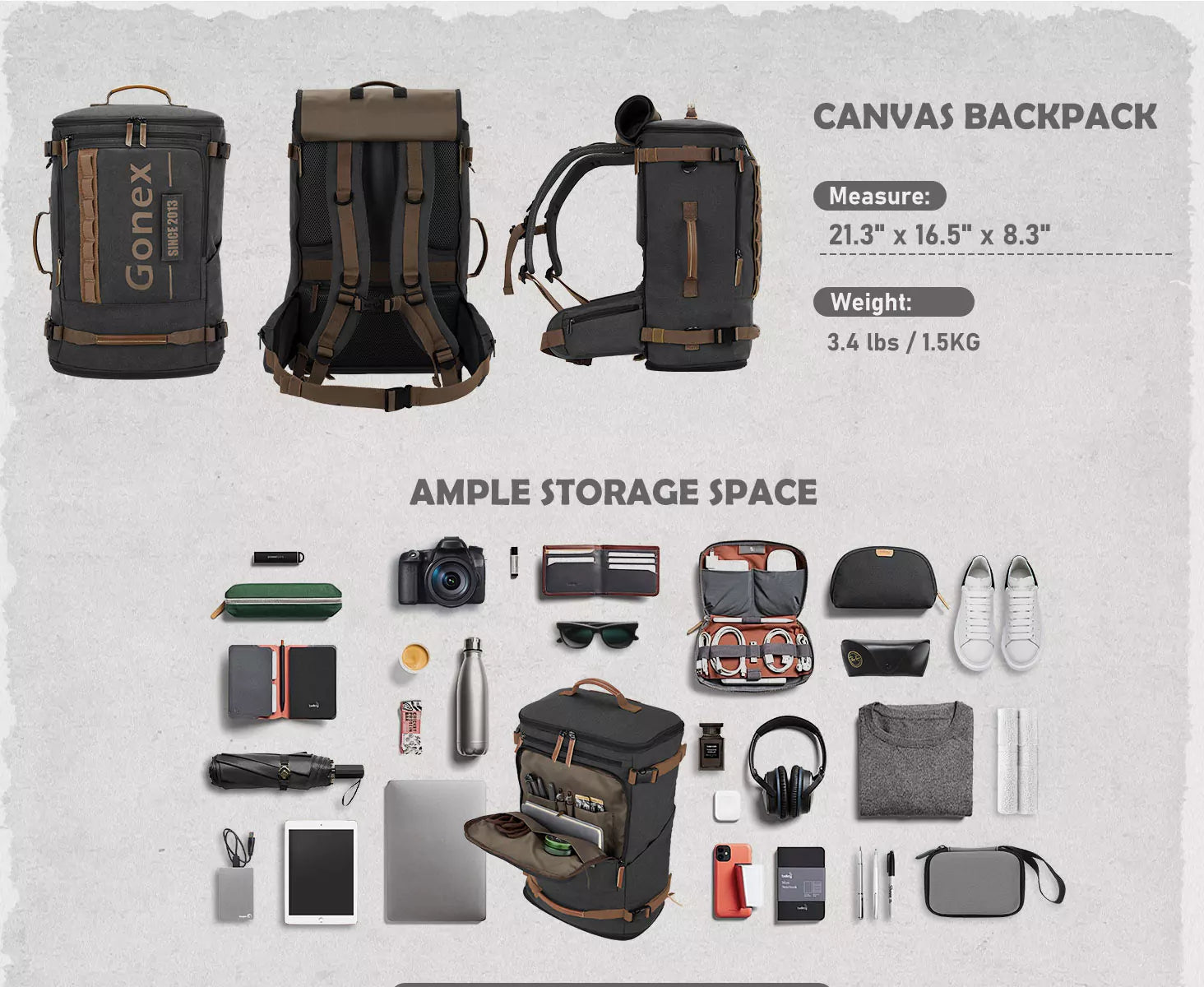 Gonex canvas travel laptop backpack