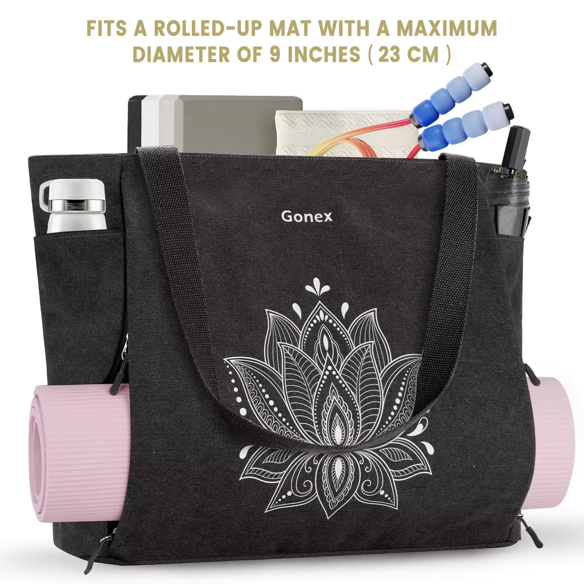 Gonex Yogatas – Canvas Draagtas Met Meerdere Vakken, Waterafstotend, Eenvoudig Te Openen, Geschikt Voor Yoga, Pilates, Reizen En Dagelijks Gebruik (51x33x13 Cm)