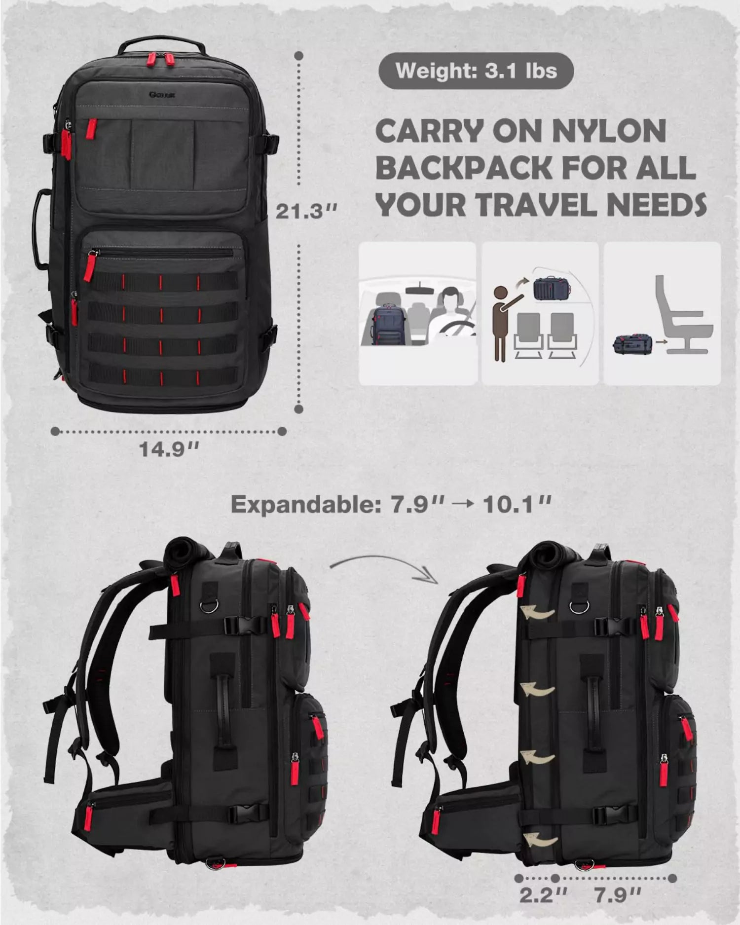 best 45l convertible travel backpack Gonex Nylon Carry On Travel Backpack 45L Large Convertible Duffle Bag