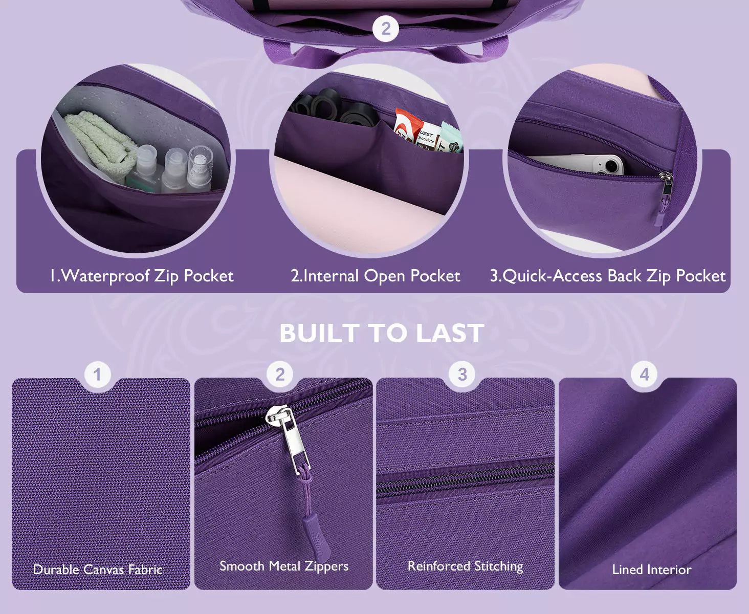 Yoga bag with mat holder features