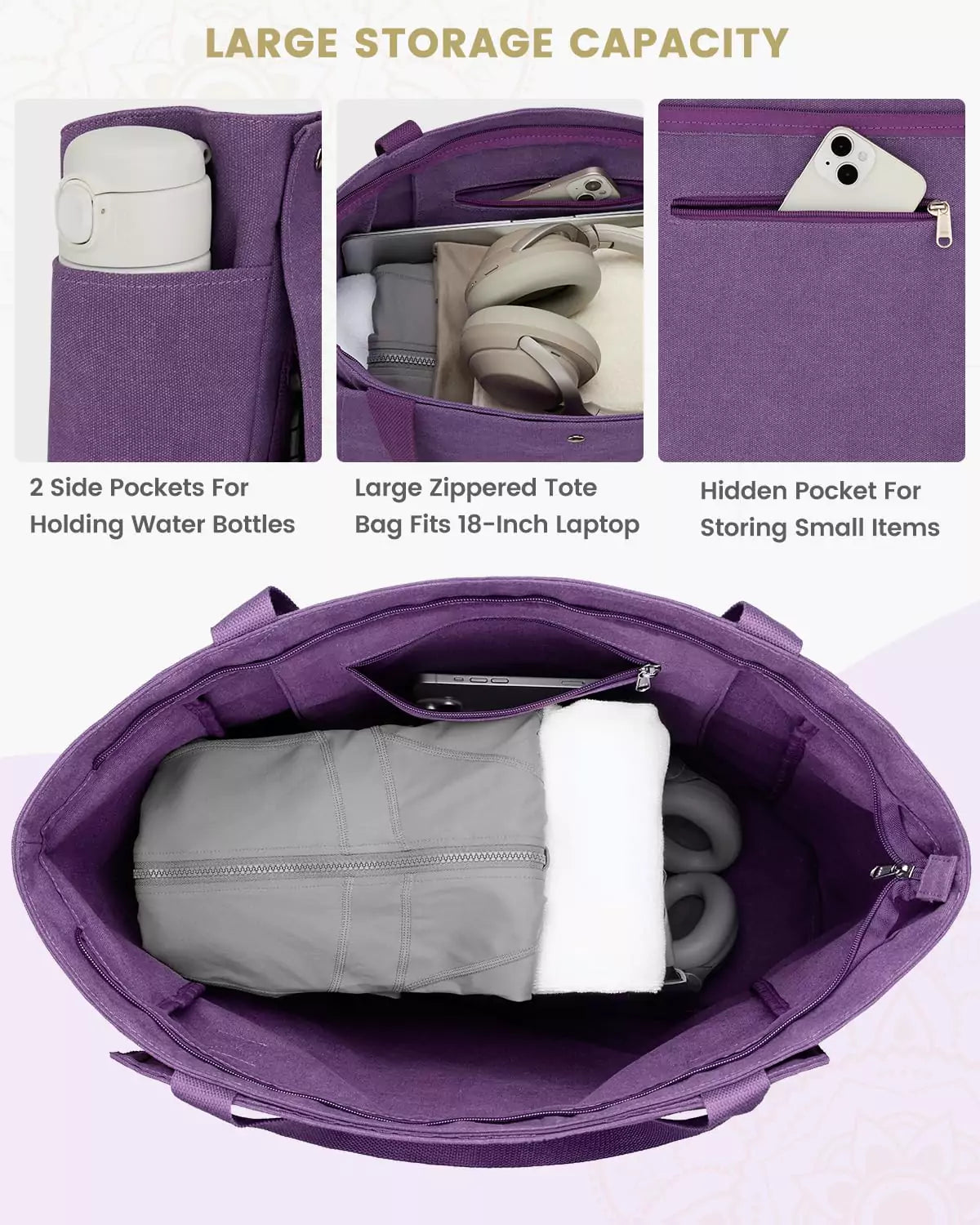 Large storage capacity yoga mat carry bag