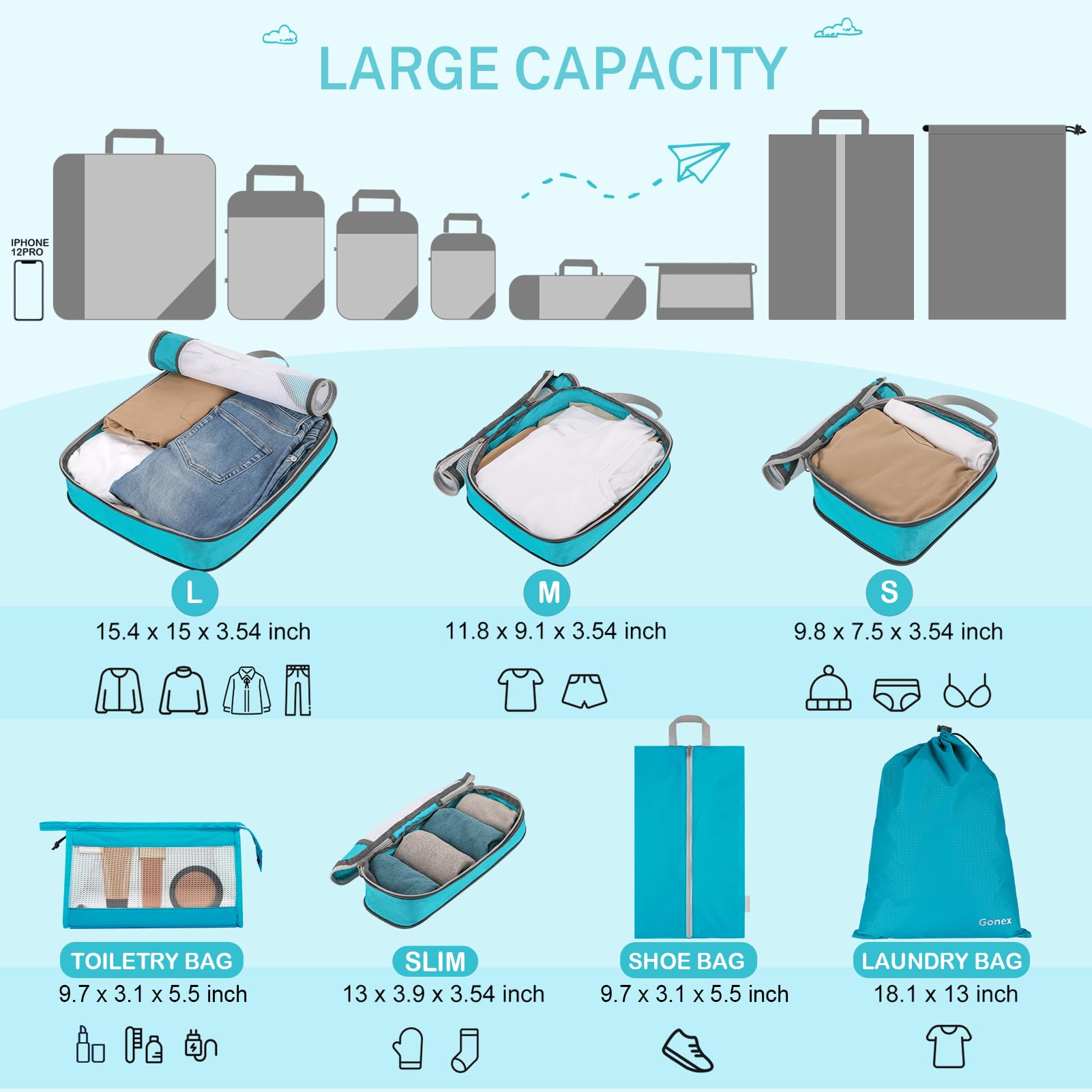 Gonex Compressible Packing Cubes 7Pcs