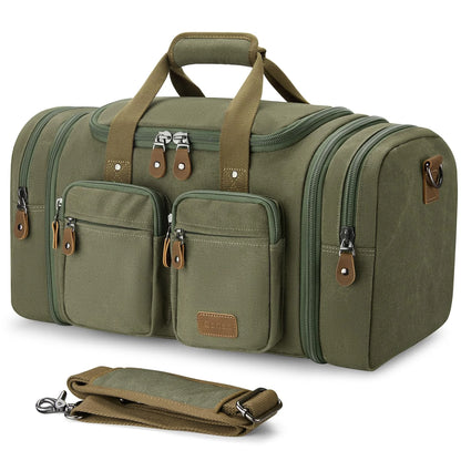 canvas travel bags for men Gonex Canvas Duffle Bag , Expandable Water Resistant 50L Carry-on Bags, Army Green