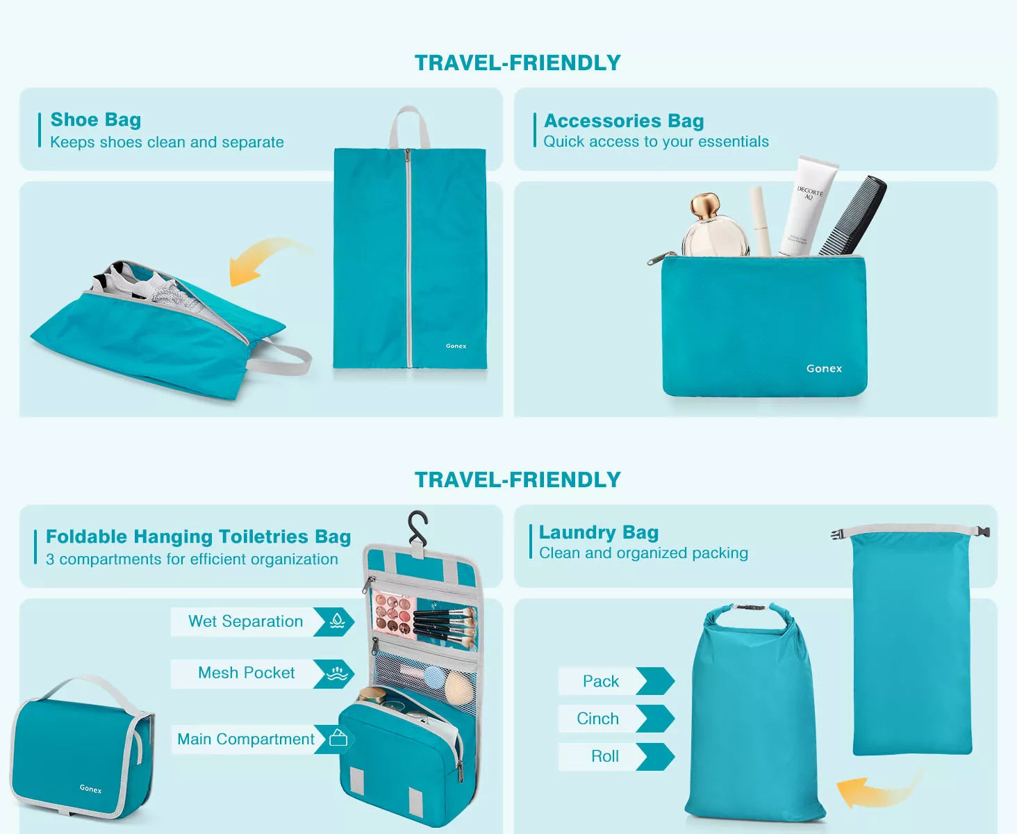 Gonex compression cubes for packing features
