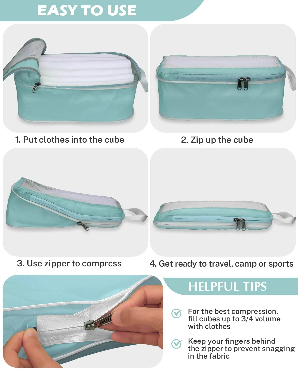 Gonex Compression Packing Cubes 8 Pcs Dusty Teal