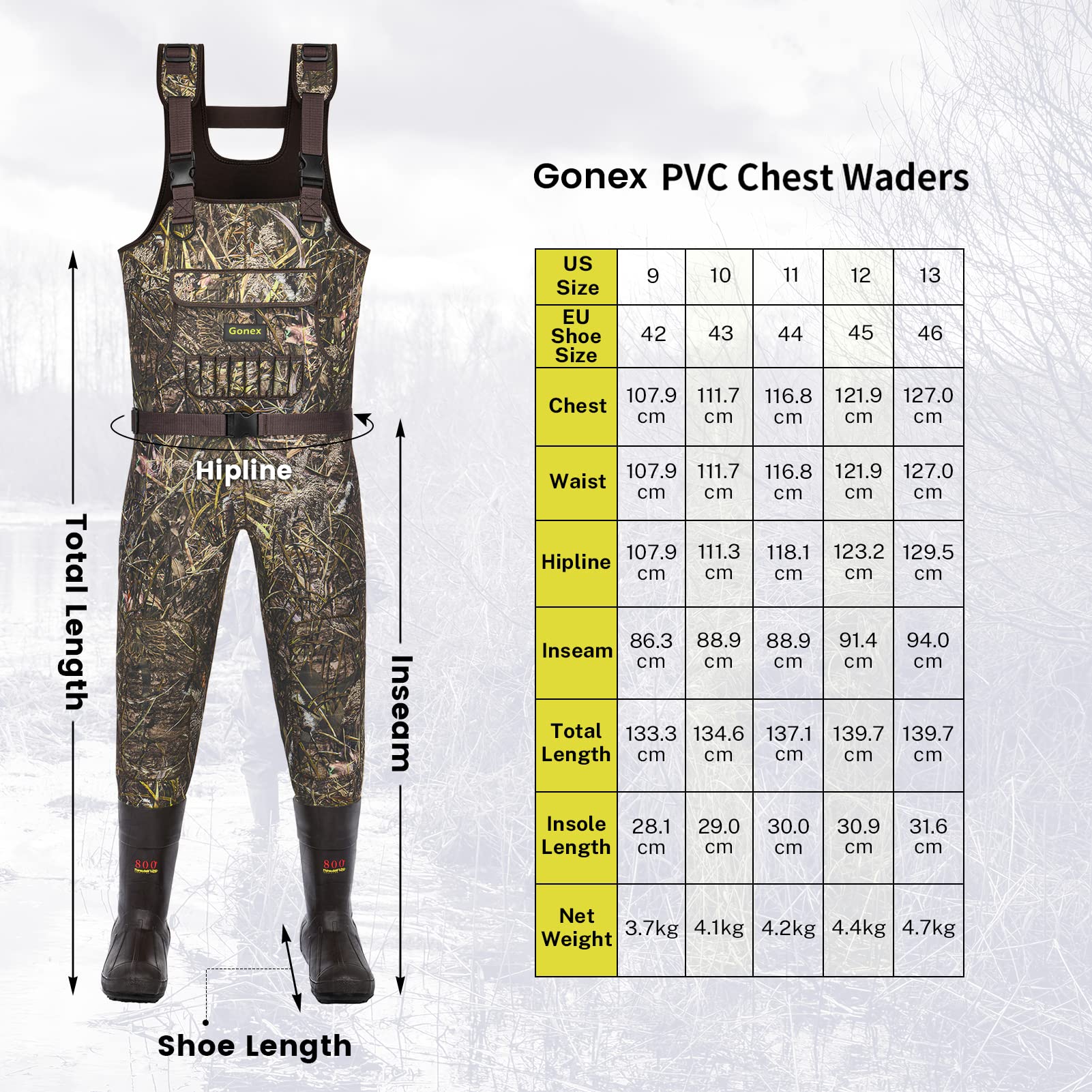 Gonex Neoprene Hunting Waders Chest Waders with 800G Insulated Boots