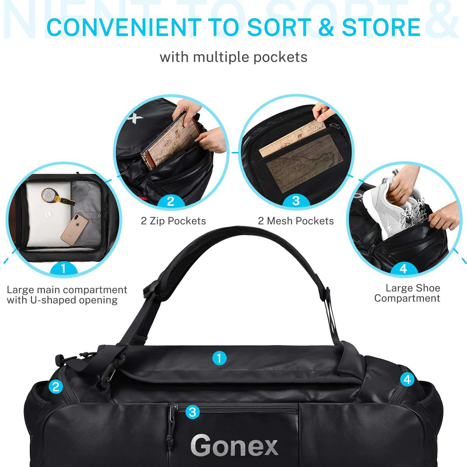 Gonex 60L Weekender Bag Water Repellent Duffel Bag Backpack