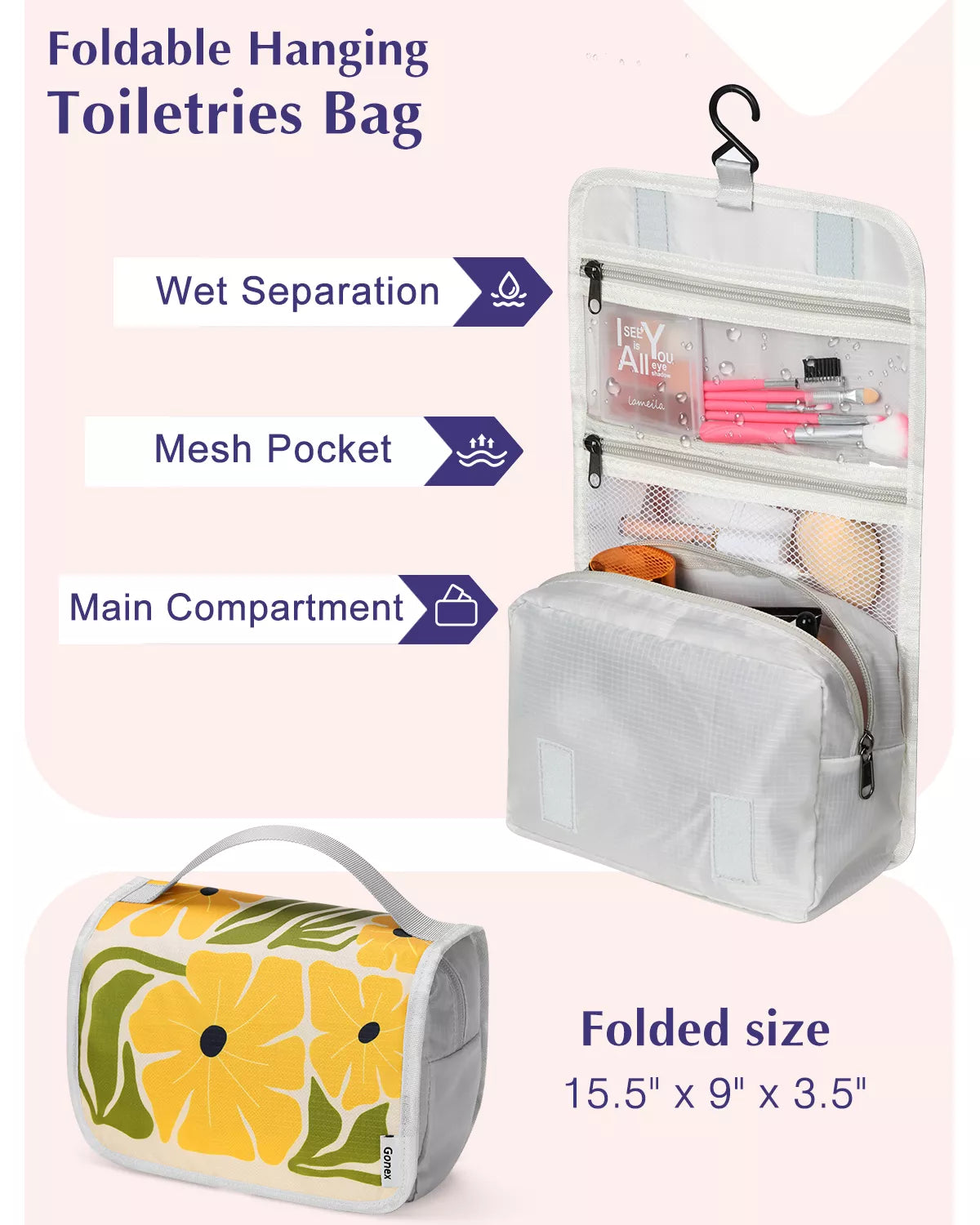 Gonex foldable hanging toiletry bag