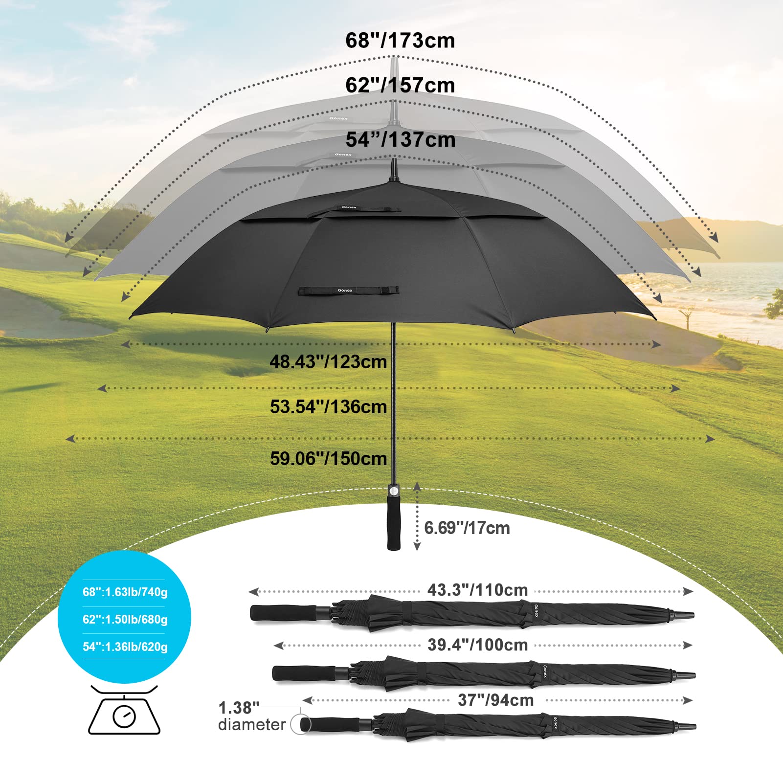 golf umbrella size