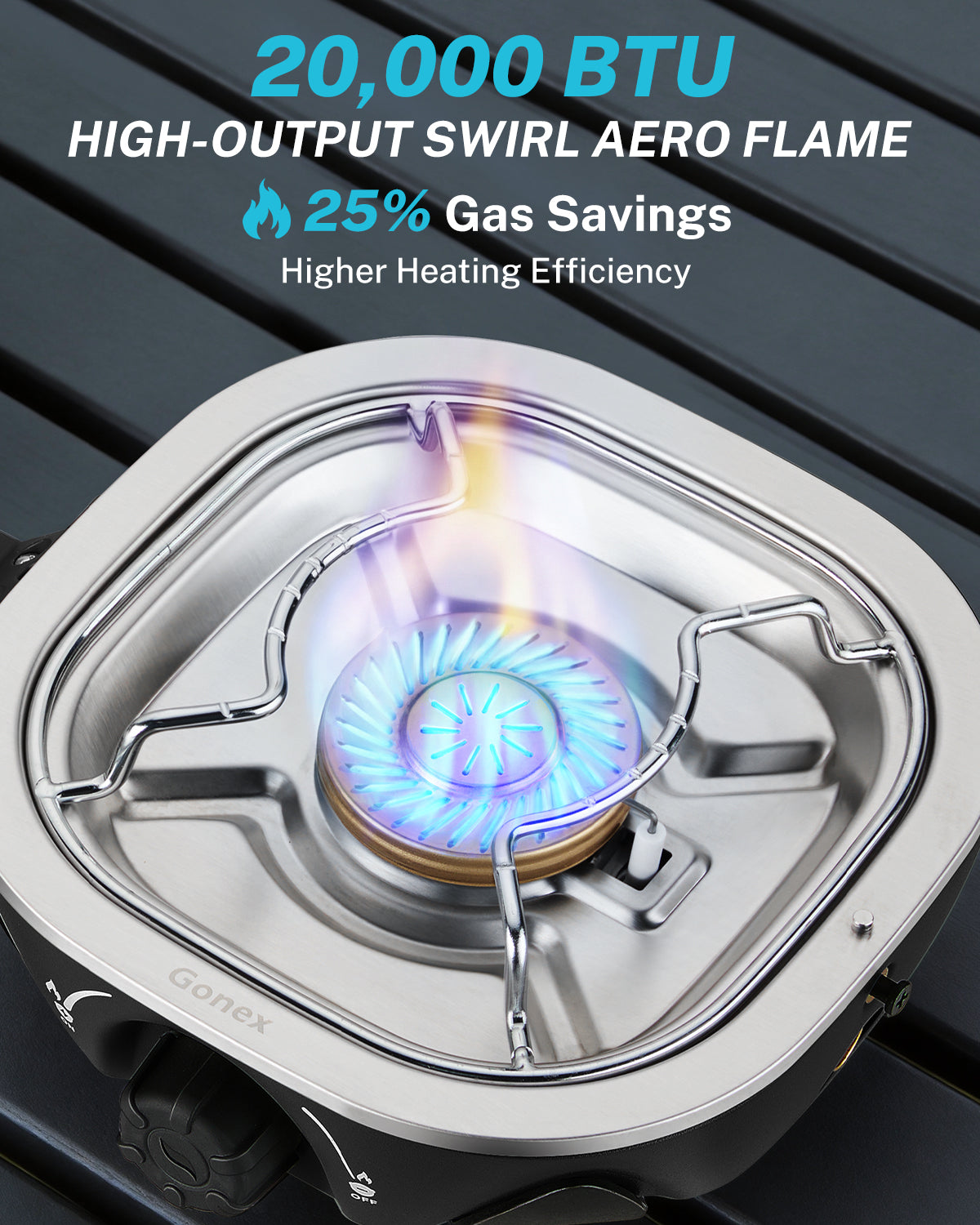 Gonex 20000 BTU camping stove with high-output swirl aero flame