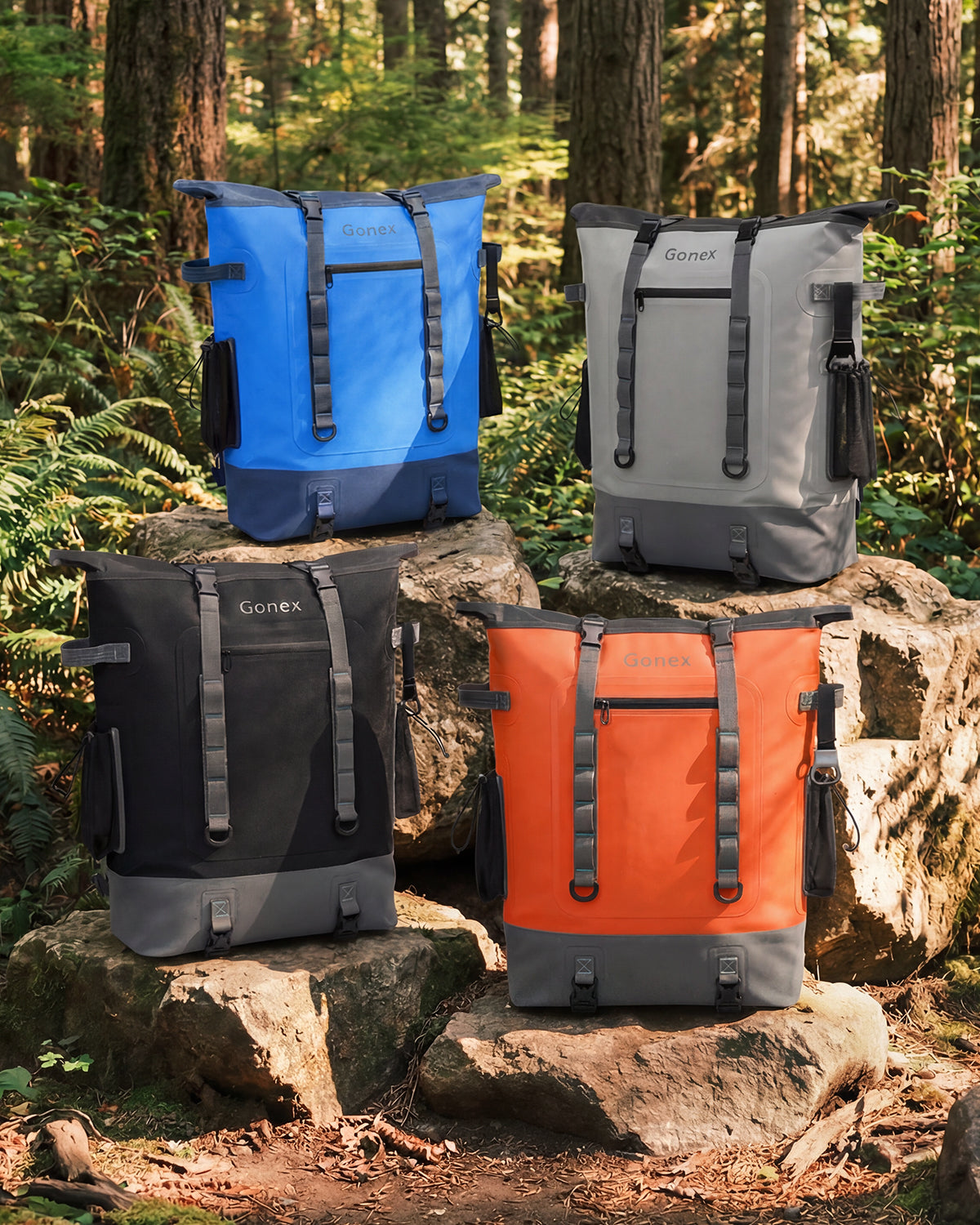 Gonex 40 can cooler backpack available in blue black gray and orange